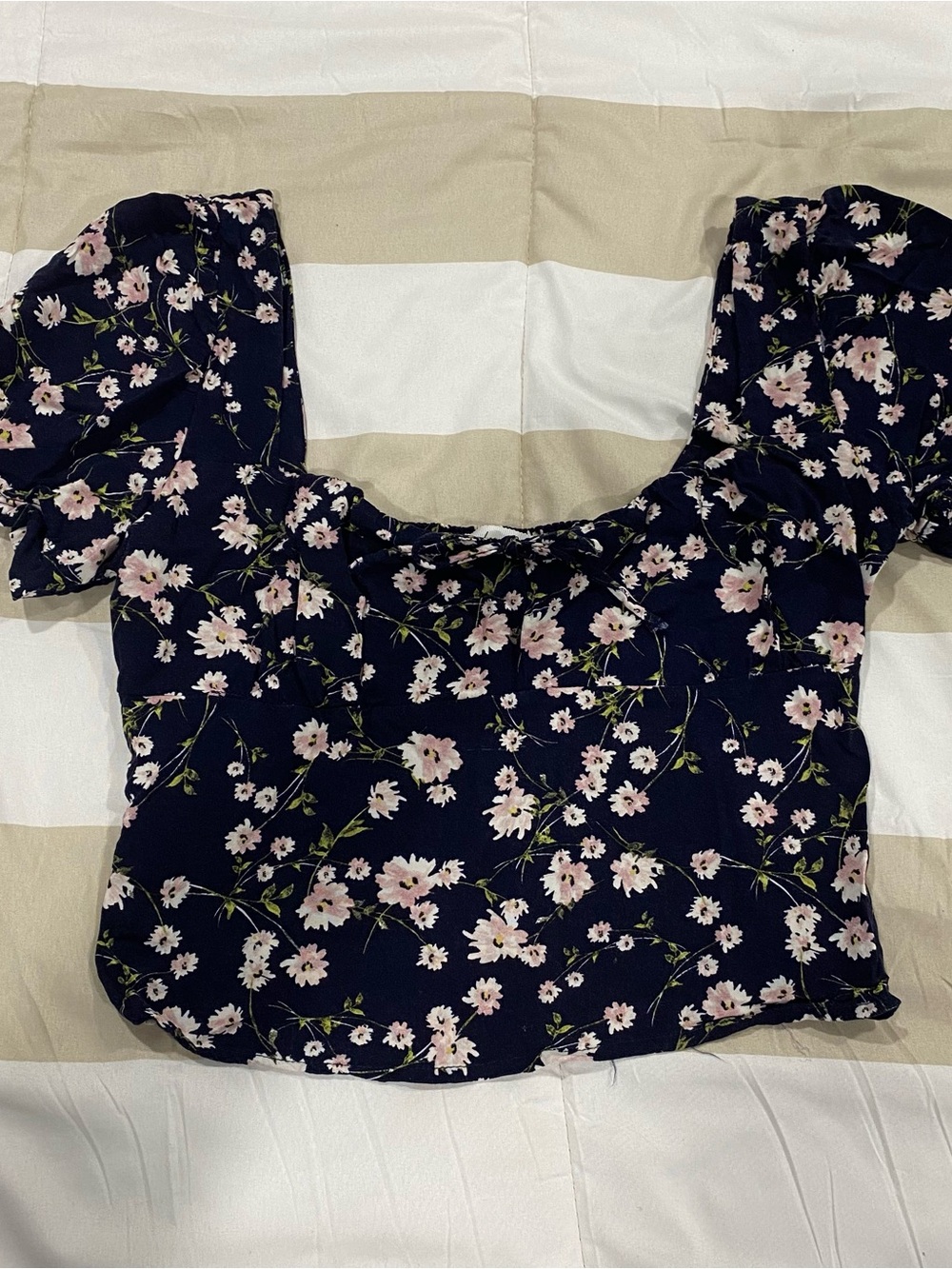 Navy Floral Crop Top with Pink Flowers